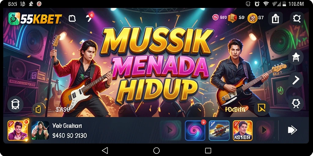 Screenshot utama 55KBET menampilkan antarmuka aplikasi musik yang menarik dan interaktif.