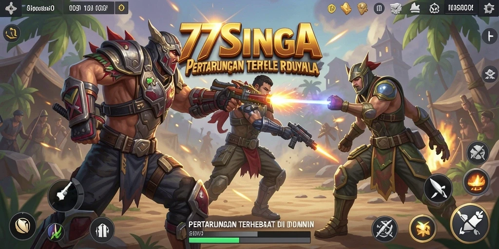 Gameplay mendebarkan dalam pertempuran 77SINGA Battle Royale.