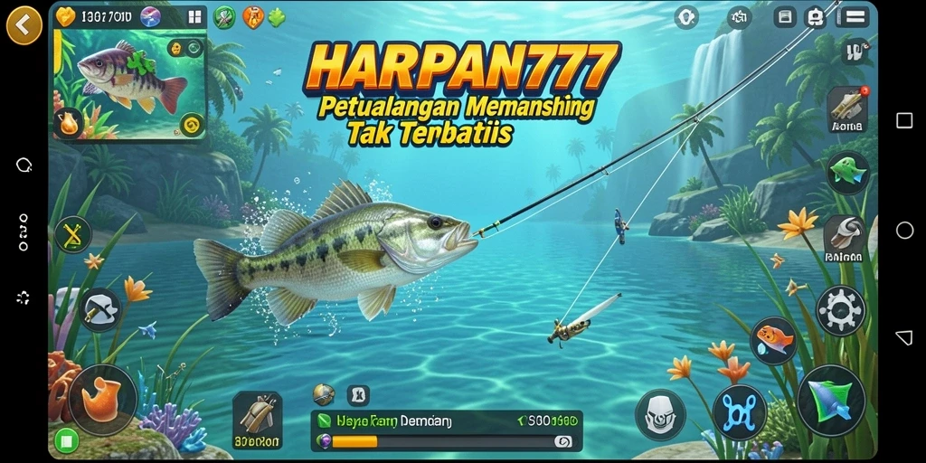 Tampilan gameplay menarik dalam HARAPAN777 saat menangkap ikan.