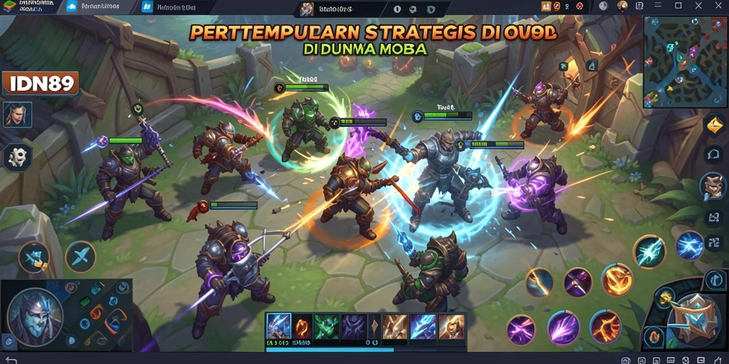 Tampilan gameplay seru IDN89 dalam pertarungan tim MOBA.