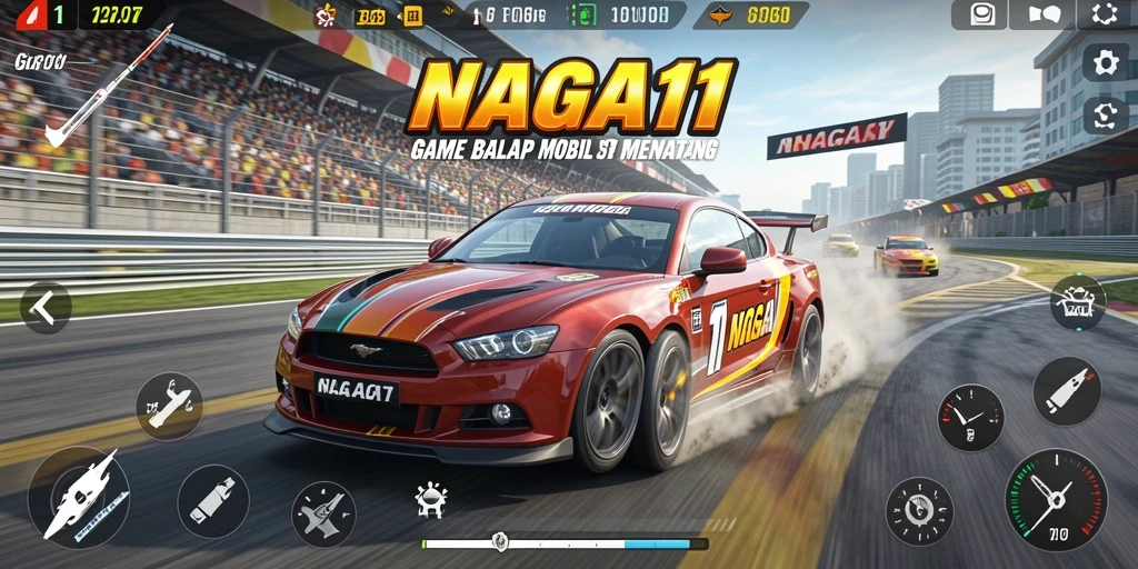Screenshot NAGA11 menampilkan aksi balap mobil yang mendebarkan.