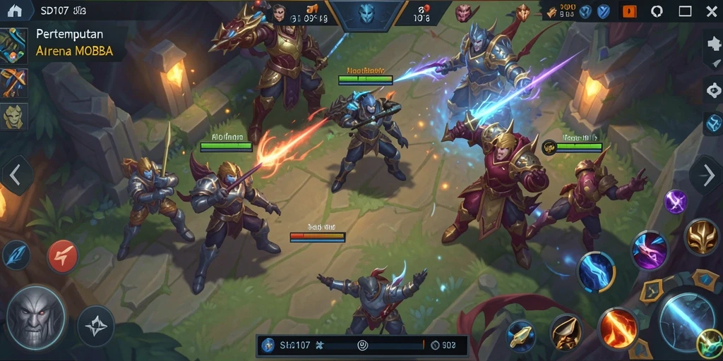 Tampilan gameplay MOBA yang penuh aksi di SD107.
