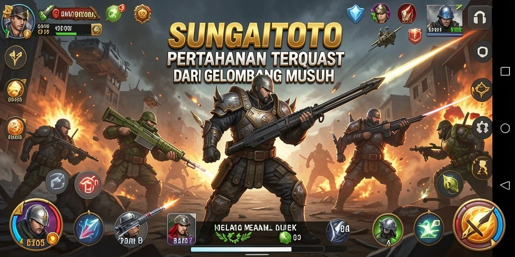 Screenshot gameplay SUNGAITOTO menampilkan menara dan musuh yang mendebarkan.