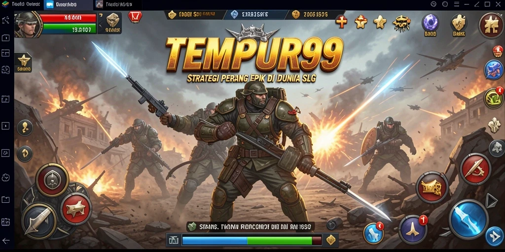 Tangkapan layar gameplay TEMPUR99 menampilkan pertempuran spektakuler dan strategi cerdas.