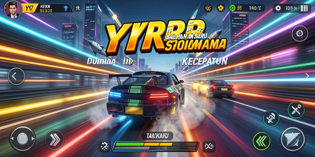 Tampilan menarik dari gameplay balapan YYRR yang seru.